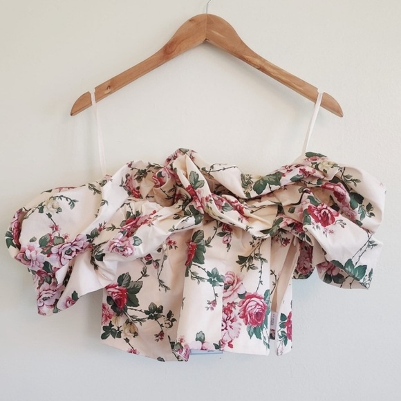 ANTONIO MELANI Tops - Antonio Melani Vintage Floral One-Shoulder Cropped Top with Ruffles